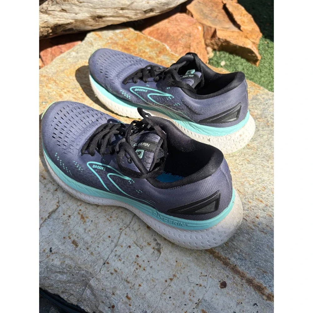 Brooks Glycerin 19 Mens 8.5 Running Shoes Grey Aqua Blue Neutral Cushion Sneaker